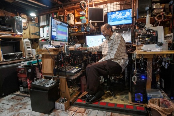 Milford Graves in his basement.